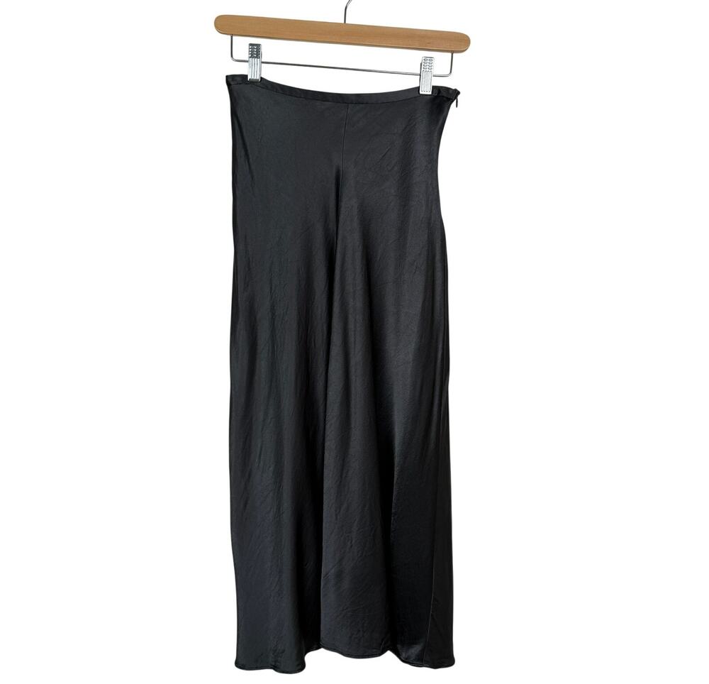 Zara Satin Midi Skirt XS Charcoal Gray Flowy Silk Blend 90s Minimalist